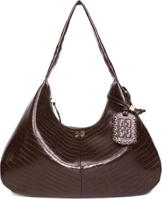 Ganni Bou Croco XXL Hobo Bag - Dames - Schoudertassen - Bruin - ONE Size - Leer - Tassen