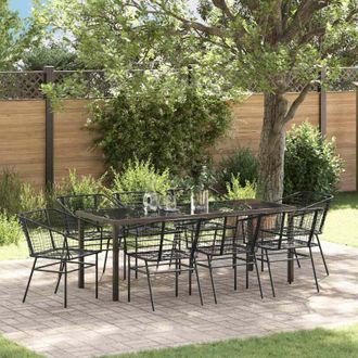 vidaXL Conjunto De Comedor De Jard&iacute;n 9 Pcs Negro Rat&aacute;n Sint&eacute;tico Vidaxl