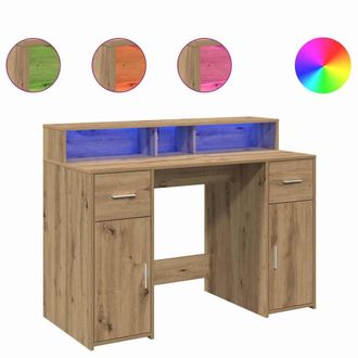 Berkfield Home Desk with LED Lights Artisian Oak 120x55x91 cm Engineered Wood in Brown | Size: 120 x 55 x 91 cm