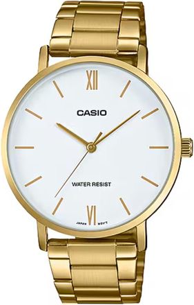 Casio Mens Gold Tone Analog Watch with White Dial - MTP-VT01G-7BUDF