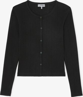 Ganni Black Top in Pointelle - Size XXS Organic Cotton
