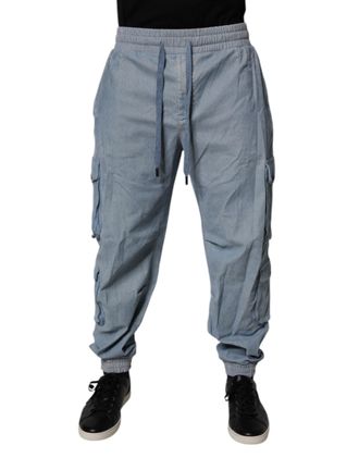 Dolce & Gabbana Light Blue Cotton Jogger Cargo Men Denim Pants Elastomer Elastane