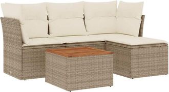 vidaXL Vidaxl - Juego De Sof&aacute;s Jard&iacute;n Con Cojines 5 Pzas Rat&aacute;n Sint&eacute;tico Beige