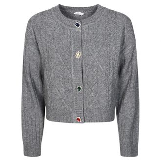 Liu Jo Truien & Vesten, Dames, Grijs, M, Wol, Wollen Cardigan met Juwelen Knopen