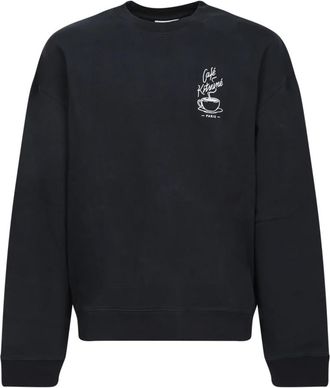 Maison Kitsun&eacute; Zwart Sweatshirt met Caf&eacute; Fox Graphic - Heren - Sweatshirts - Zwart - S - Hoodies & sweatvesten