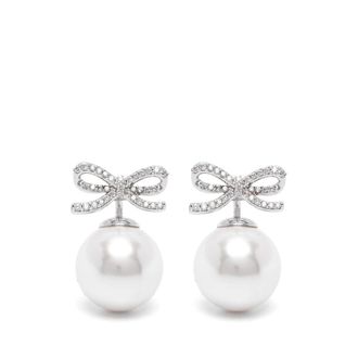 Self Portrait Crystal-embellished Bow Pearl Earrings