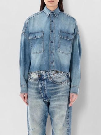 R13 cropped denim shirt long sleeve design
