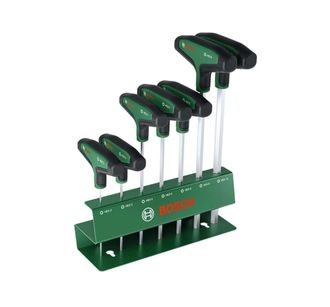 Bosch Juego De 7 Destornilladores Hexagonales Con Mango En T Bosch 1600a039j1 - Hex2 A Hex10 Y Soporte De Pared - Acero S2 56-60 Hrc
