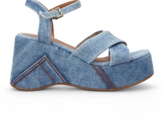 Love Rio Womens Jeena Platform Sandal In Blue Denim