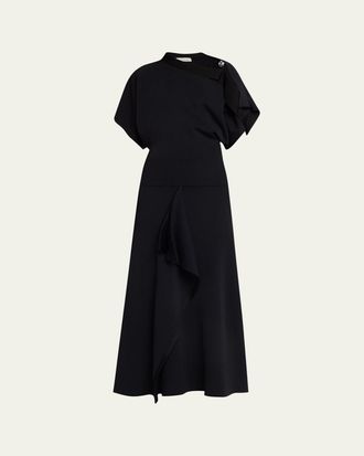 Lanvin Asymmetric Silver Button A-Line Dress