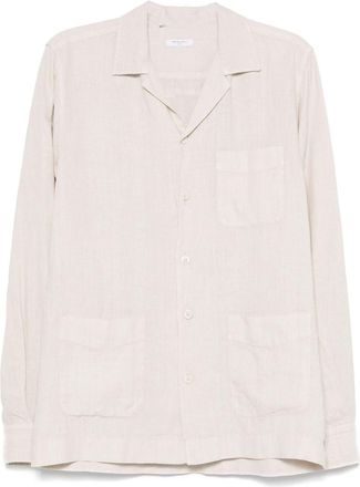 Boglioli Relaxed Fit Linen Shirt with Camp Collar and Functional Pockets