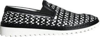 Dolce & Gabbana Black White Weaved Slip On Men Loafers Mens Shoes
