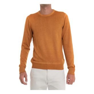 Gran Sasso Round-neck Knitwear, male, Yellow, Size: 4XL Stone Washed Wool Slim Fit Pullover