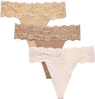 Pact Lace Waist Thong 3-Pack Womens Underwear Nearly Bare : XL, Cotton/Elastane