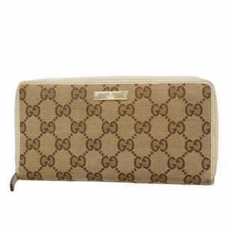 Gucci Beige Brown White Canvas Long Wallet (Bi-Fold) (Pre-Owned)