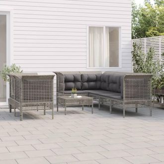 vidaXL Set De Muebles De Jard&iacute;n 8 Pzas Y Cojines Rat&aacute;n Sint&eacute;tico Gris Vidaxl