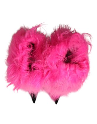 Dolce & Gabbana Womens Pink Faux Fur Leather High Heels Boots Shoes