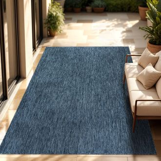 Paco Home Paco Home - Alfombra Exterior Interior Balc&oacute;n Terraza Alfombra Cocina Monocolor Jaspeado Azul, 300x400 Cm