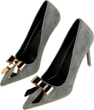 Generic Women High Heel Pumps Pointed Toe Fashion Butterfly Knot Wedding Party Dress Shoes Gray
