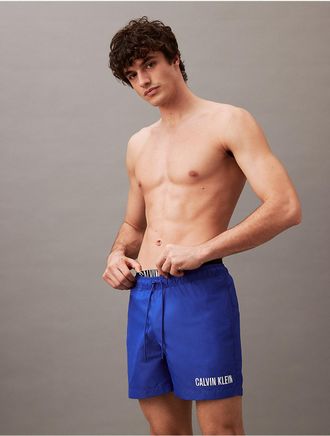 Calvin Klein Mens Intense Power Double Waistband Swim Shorts - Blue - XXL