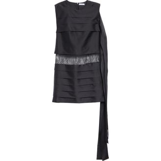 Ferragamo Lace Trim Silk Minidress in Nero at Nordstrom, Size 6 Us