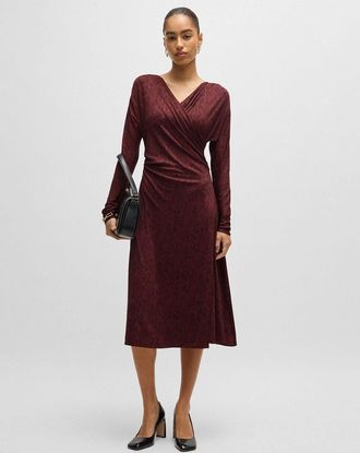 HUGO BOSS Womens Ettita Allover Print Wrap-Front Dress - Red - Size: 10/8