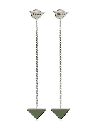 Prada triangle-enamel chain earrings - Silver