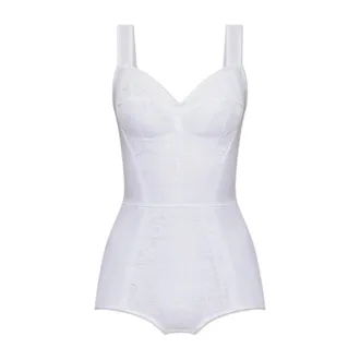 Dolce & Gabbana Tops, Dames, Wit, XL, Bodysuit met kanten inzetstukken
