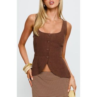 Princess Polly Spirito Square Neck Linen Blend Cutaway Vest in Brown at Nordstrom, Size 4