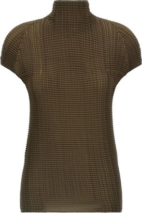 Issey Miyake T-shirt plissettata a collo alto - Verde