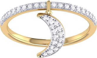 LuvMyJewelry Moonlit Sterling Silver Diamond Charm Ring in 14Kt Gold Vermeil On Sterling at Nordstrom, Size 6.5