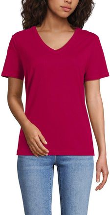 Lands End Short Sleeve Linen Blend V-Neck Tee in Raspberry Sorbet at Nordstrom, Size X-Large