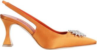 Manolo Blahnik Ronconasli Orange Satin Crystal Slingback