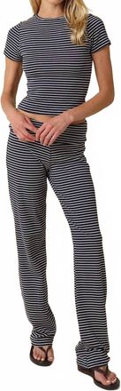 Olivaceous Pepper Stripe Knit Pants Set In Navy/ Off White