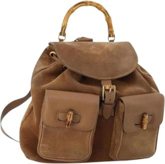 Gucci Pre-owned Backpacks, female, Brown, Size: ONE SIZE Pre-owned Vintage Suede Backpack