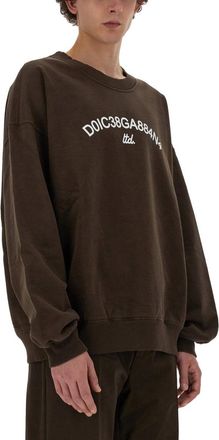 Dolce & Gabbana Logo-Embroidered Cotton Sweatshirt - Brown