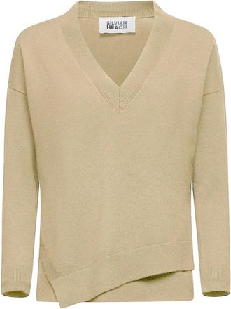 Silvian Heach Maglia met asymmetrische V-hals - Dames - V-hals truien - Beige - L - Polyester - Truien & Vesten