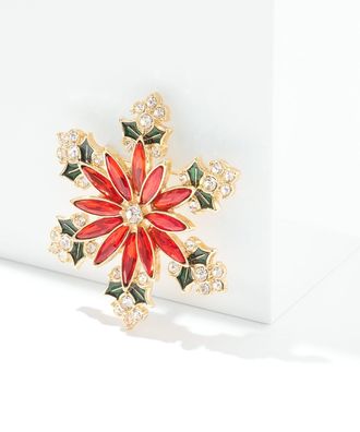 Talbots Crystal Poinsettia Brooch - Red/Gold - 001 Talbots