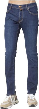 Jacob Cohen Donkerblauwe Jeans met Bruine Patch - Heren - Skinny Jeans - Blauw - W34 - Katoen - Jeans