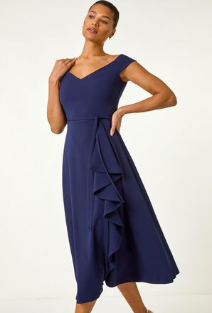 Roman Bardot Ruffle Wrap Dress