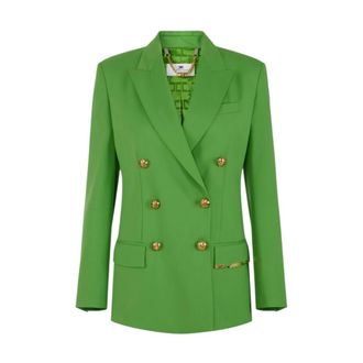 Elisabetta Franchi Blazers, female, Green, Size: XS Giacca con placca gioiello