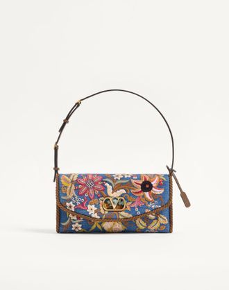 Valentino Garavani Valentino Garavani Devain Small Shoulder Bag In Embroidered Denim Wo