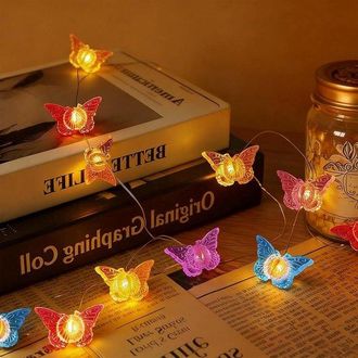 OEM Guirnalda De Luces Decorativas Con Mariposas, Crea Ambiente En Interiores, 20 Led De Colores, 2 Metros, Blanco C&aacute;lido