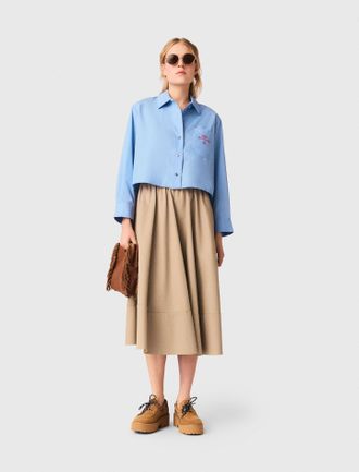 Maje Pleated Back Embroidered Shirt - Blue - Maje