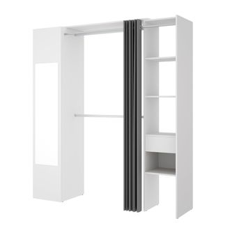 Vente-Unique Kit Vestidor Columna Con Espejo Y Cortina Blanco 205x176x50 Cm - Suit