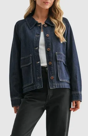 All in Favor Pocket Detail Denim Jacket in Dark Denim at Nordstrom, Size X-Small