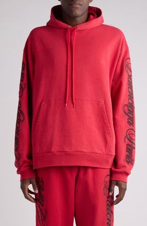 Balenciaga Big B Cursive Logo Embroidered Oversize Dry Fleece Hoodie in 6167 Red/Black at Nordstrom, Size Xx-Large