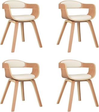 vidaXL Sillas De Comedor 4 Uds Madera Curvada Y Cuero Sint&eacute;tico Crema Vidaxl