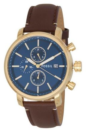 Fossil Rhett Leather Strap Watch, 43mm in Gold at Nordstrom Rack