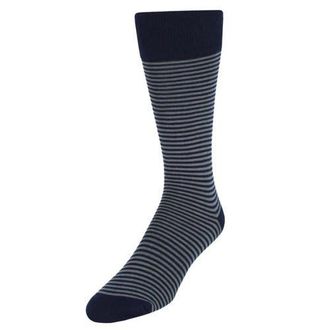 Trafalgar Store Carvel Striped Pattern Mid-Calf Pima Cotton Socks in Navy Blue And Grey Stripes at Nordstrom